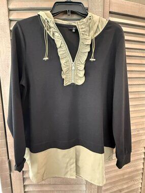 J.O.H. joh. Kaylee Hoodie Top Black Olive Ruffle Zip NWOT Size Medium